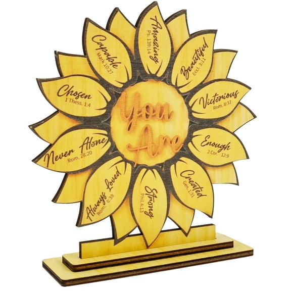 Threns Wooden Sunflower Plaque Decor Wood Sunflower Desk Decor Home Tabletop Ornament for Desktop Bookshelf Classroom Present
