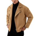 thumbnail image 2 of Mens Wool Blend Jacket Fall Winter Long Sleeve Loose Casual Notch Collar Zip Up Jackets Coat Outerwear with Pockets, 2 of 9