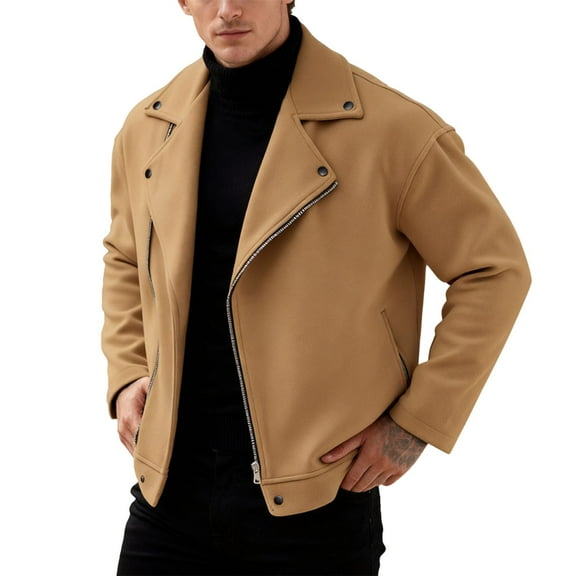 IWRICH Men's Modern Motorcycle Jacket Lightweight Zip up Long Sleeve Motorcycle Coat Slim Fit Lapel Outdoor Windbreak Khaki XL
