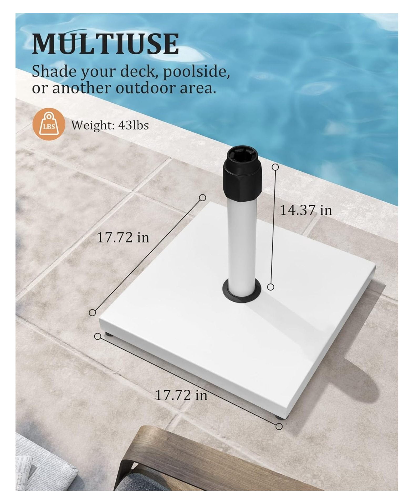 45lbs Patio Umbrella Base - Heavy Duty Outdoor Patio Umbrella Stand for Deck, Poolside, Balcony, Wind-Resistant Design, White