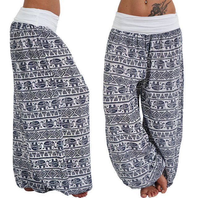 Pantalones holgados de pierna ancha con estampados para mujer, pantalones casuales, pantalones Harlan