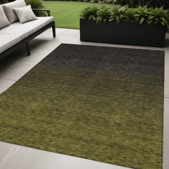 5' X 8' Olive Green And Charcoal Abstract Washable Indoor Outdoor Area Rug