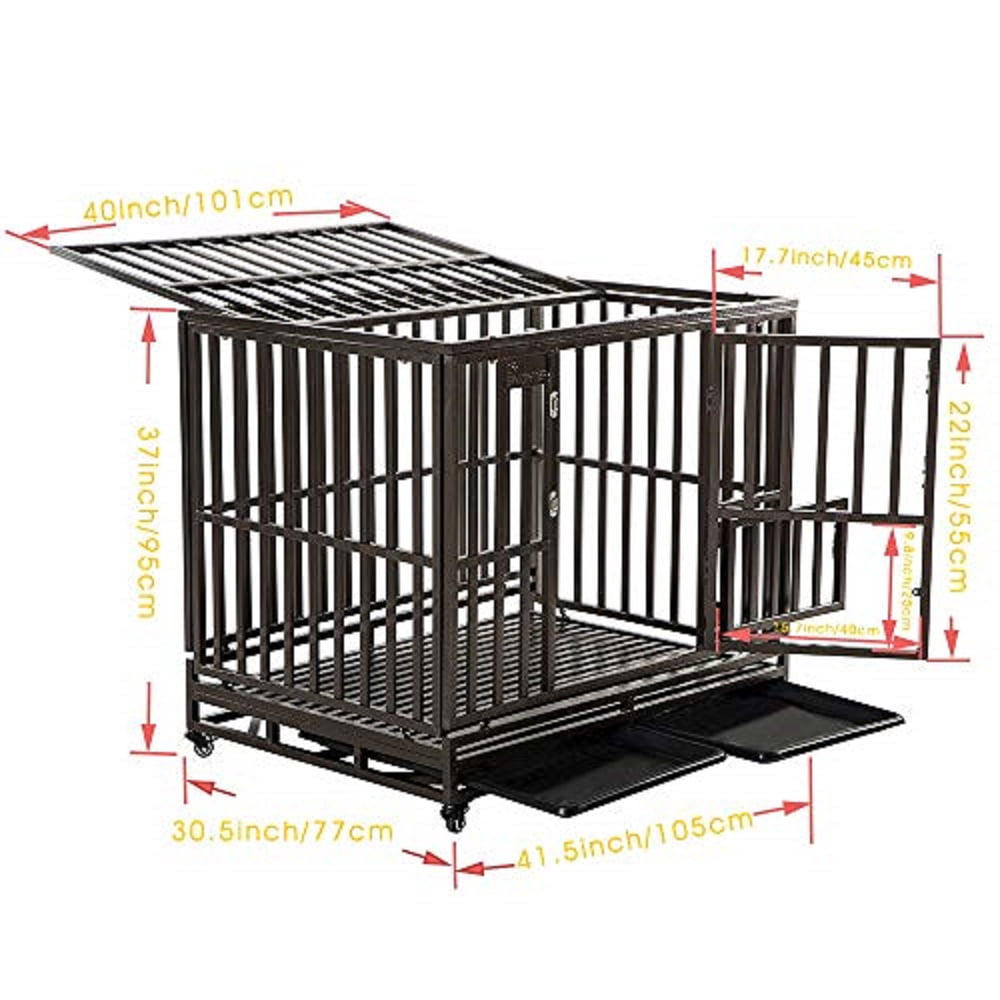 SMONTER Heavy Duty Dog Crate I Shape Strong Metal Kennel for Large Dogs
