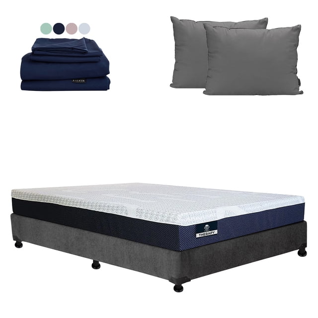 Colchón Queen Size Therapy + Box + Almohada 2Pack + Sabanas Softy