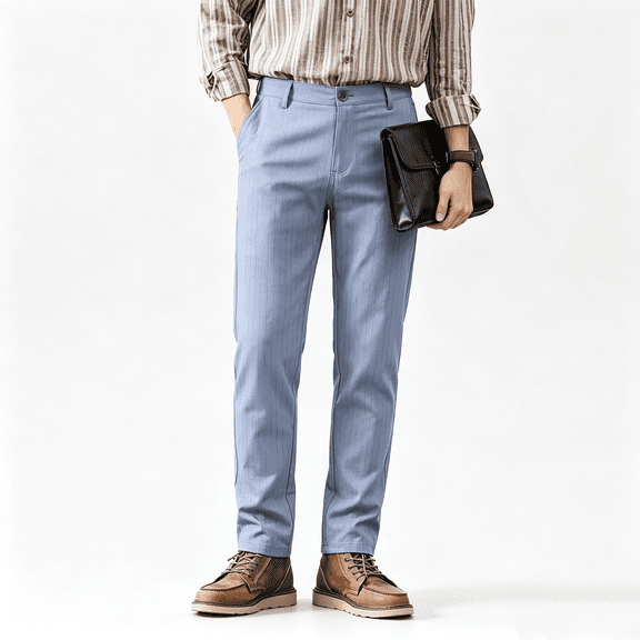 GINGTTO Men's Striped Stretch Pants, Slim Straight Fit Soft Casual Trousers for Men All Season Daily Work Outings