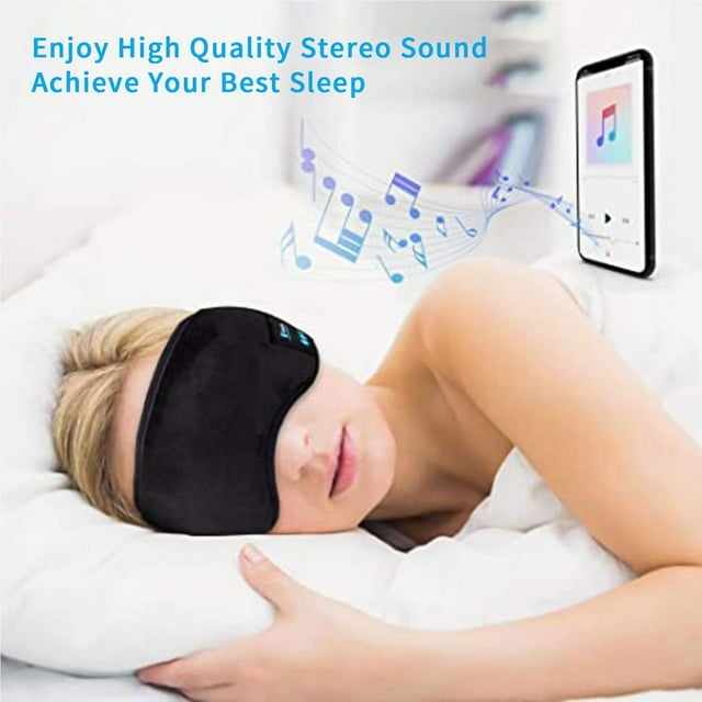 Masque pour les Yeux Musical Bluetooth 5.0 Réglable, Masque pour les Yeux Sans Fil Intelligent d'Ombrage, Respirant, Répondeur 3D, Masque pour les Yeux Sans Fil pour Téléphone avec Autocollant pour la Maison, le Voyage, Intérieur
