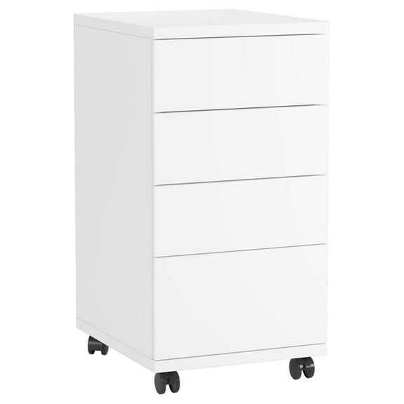 4-Drawer Chest, Mobile Wood Storage File Cabinet, Filing Cabinet with Wheels, Rolling Pedestal Under Desk White 12.9x15.3X 25 in