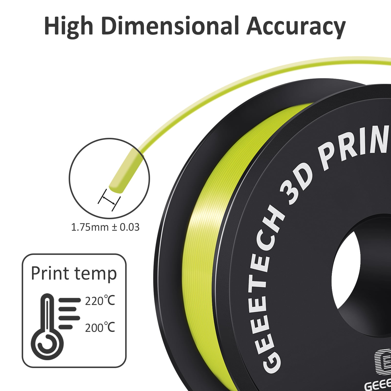 Geeetech Silk Yellow 3D Printer PLA Filament 1KG Toughness Enhanced Filament with 1.75mm Dimensional Accuracy +/-0.03mm, 1080 Feet per Roll, Vacuum Packaging