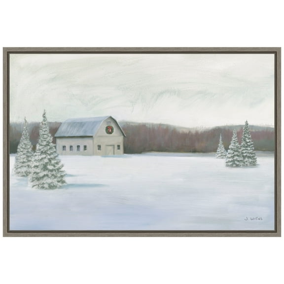 Amanti Art Holiday Winter Barn Framed Canvas Wall Art Print