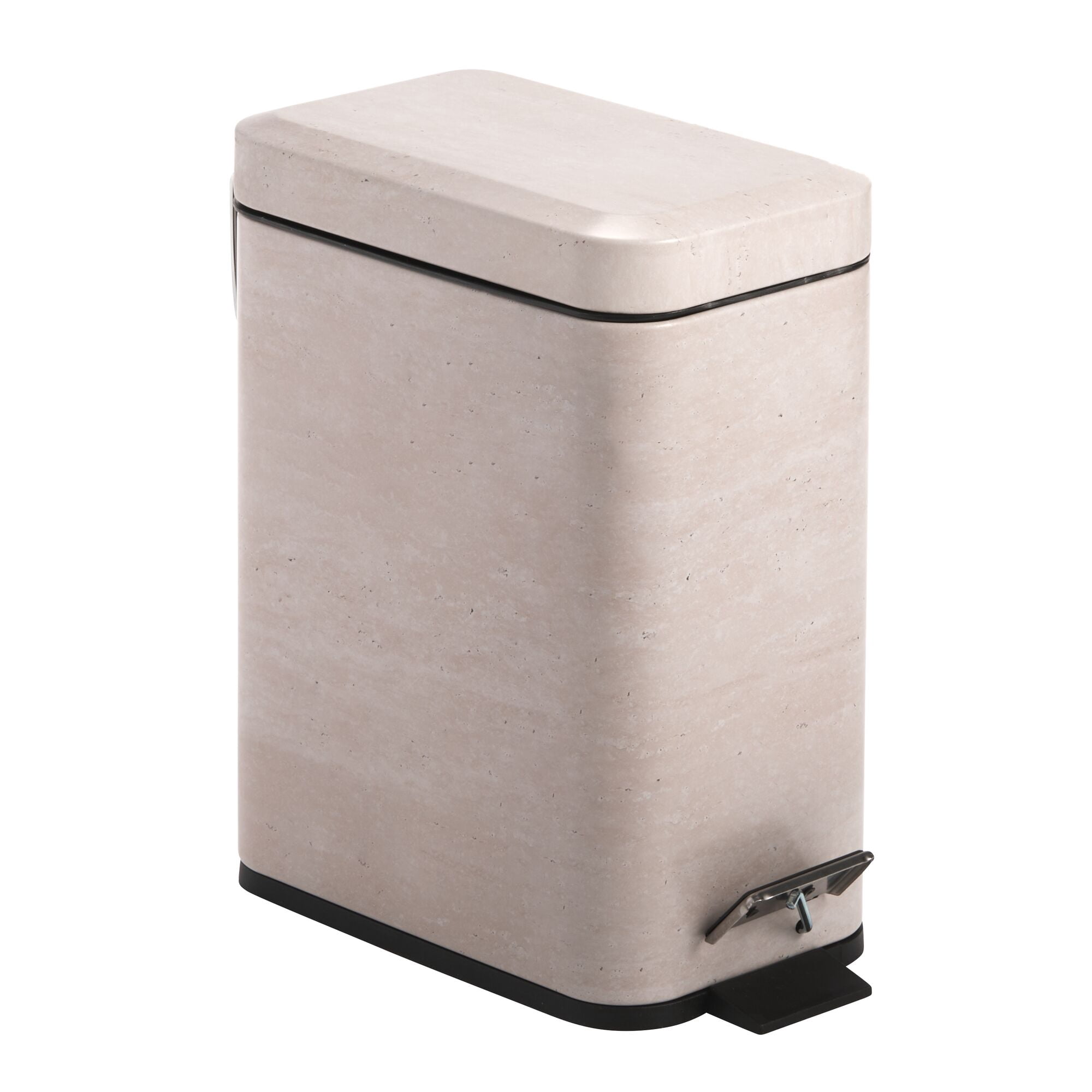 mDesign Small 1.3 Gal. Rectangle Metal Step Can with Liner, Stone Print - Beige