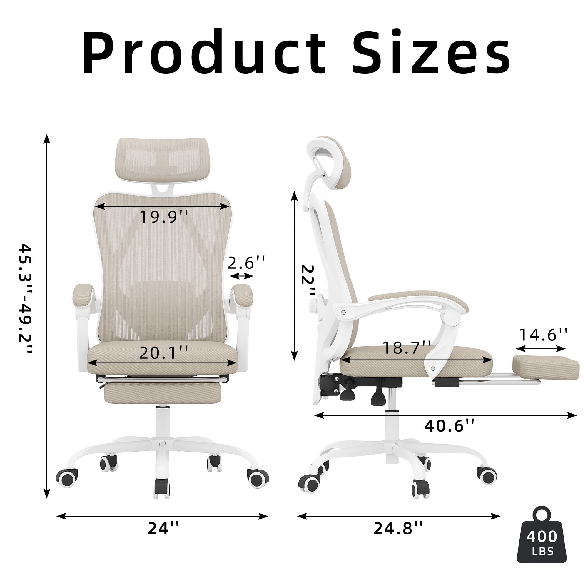 MAYEERTY Ergonomic Mesh Office Chair with Headrest, Lumbar Support, Footrest for Home Office Study, Khaki