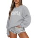 thumbnail image 3 of Ropa deportiva para mujer con cuello redondo, jersey informal de gran tamaño, sudadera con capucha, patrón de manga larga estampado gris, 3 of 5