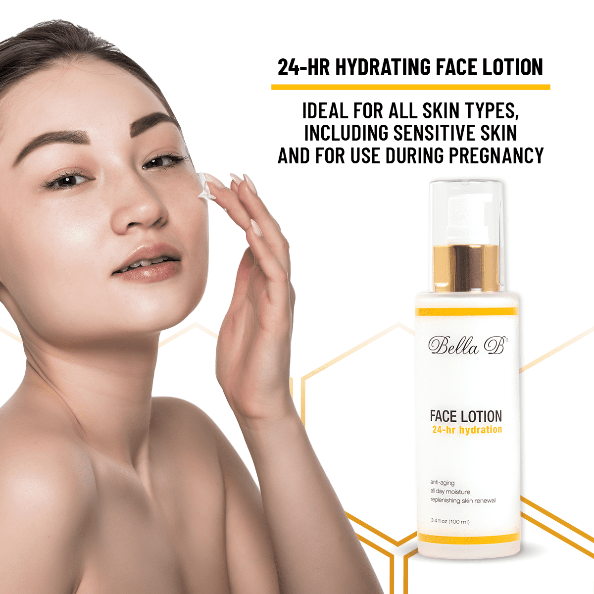 BELLA B Face Lotion 3.4 oz Bottle - Facial Glow - Pregnancy Skin Care - Pregnancy Face Moisturizer - Pregnancy Safe - Healthy Beauty - Natural Face Moisturizer - Natural Face Lotion