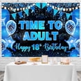 thumbnail image 3 of 18th Birthday Banner Decorations, Time to Adult Happy 18th Birthday Backdrop For Boys Girls, 18 Eighteen Years Old Birthday Photography Background Party, 72X44IN Blue Black, 3 of 5