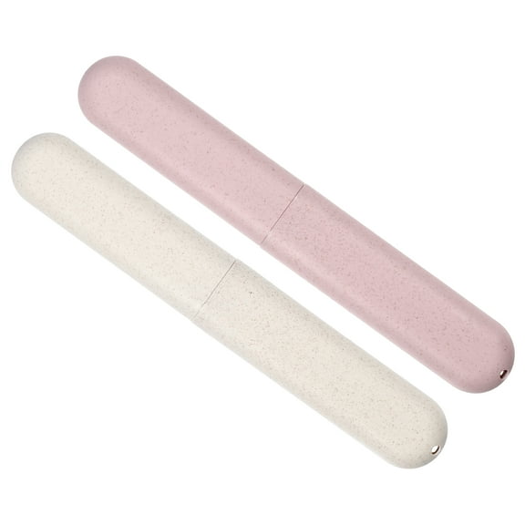 Unique Bargains 2pcs Toothbrush Travel Case Traveling PP Portable Holders Cases Beige Pink 8.07''x1.22''x0.83''