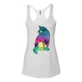 thumbnail image 2 of Wild Bobby, Neon Beach Sunset Cat California Vibes | Womens Animal Lover Premium Tri-Blend Racerback Tank Top, Heather White, Medium, 2 of 4