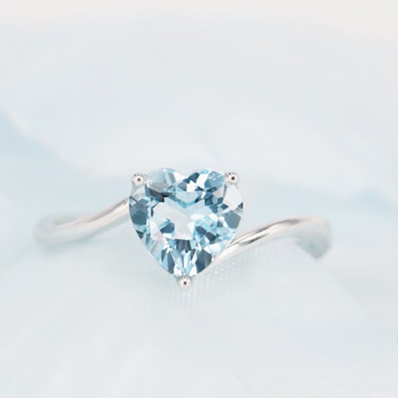 Sea Blue Heart Shape Crystal Opening Ring Women Bridal gemstone jewels wedding ring Wedding Hand Decoration Jewelry Gifts