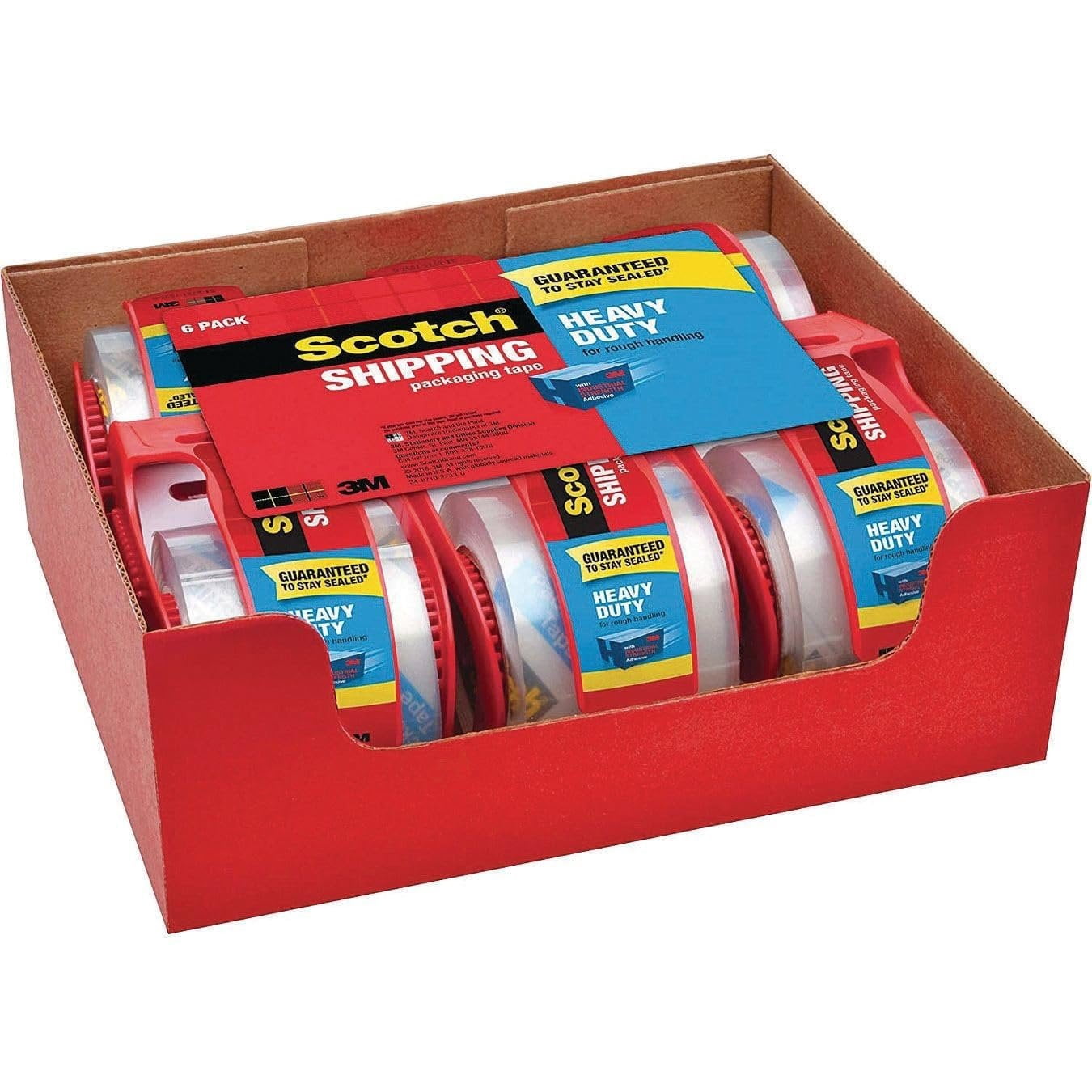 Scotch Heavy Duty Shipping Packing Tape with Dispenser, 1.88-inch W x 22 yds., Clear, 6/Pack 142-6