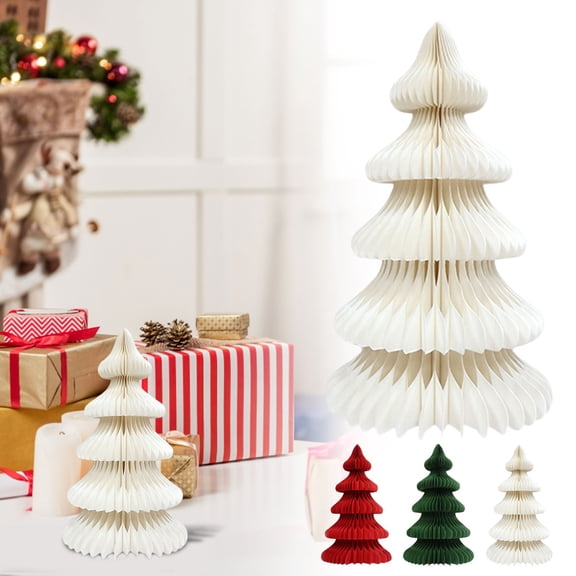 Lssam Paper Christmas Trees - Honeycomb Xmas Tree Decor, 3D Folding Centerpiece for Christmas Party, New Years Eve, Holiday Table Decorations
