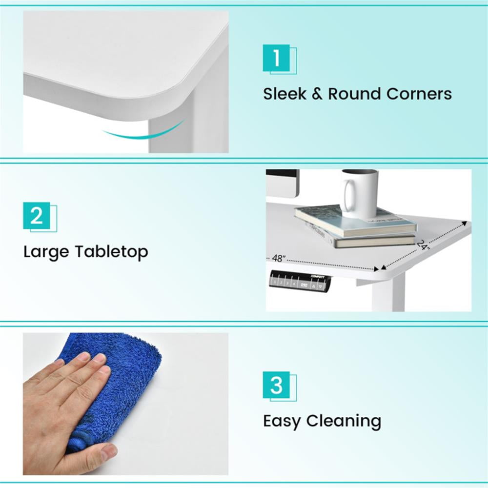 Demi Bonn Electric Height Adjustable Standing Desk with Memory Controller, Small Home Computer Desk Study Writing Table, White