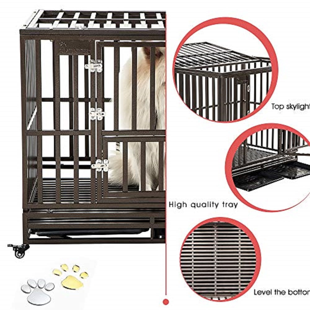 SMONTER Heavy Duty Dog Crate I Shape Strong Metal Kennel for Large Dogs