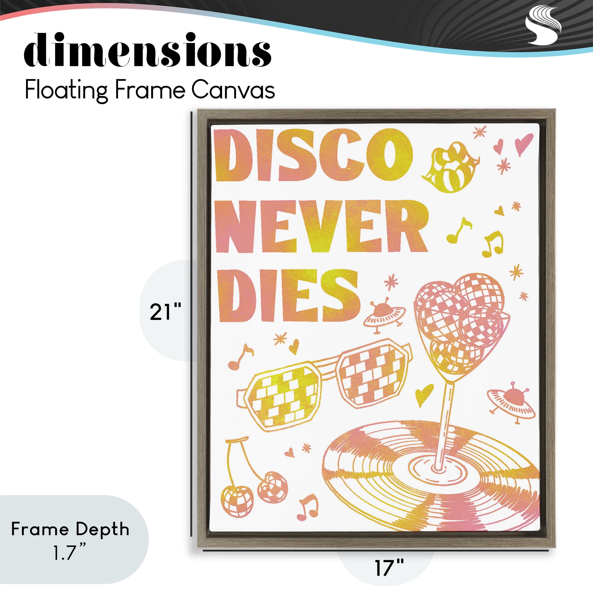 Stupell Industries Disco Never Dies Brown Framed Floater Canvas Wall Art, design by Ziwei Li