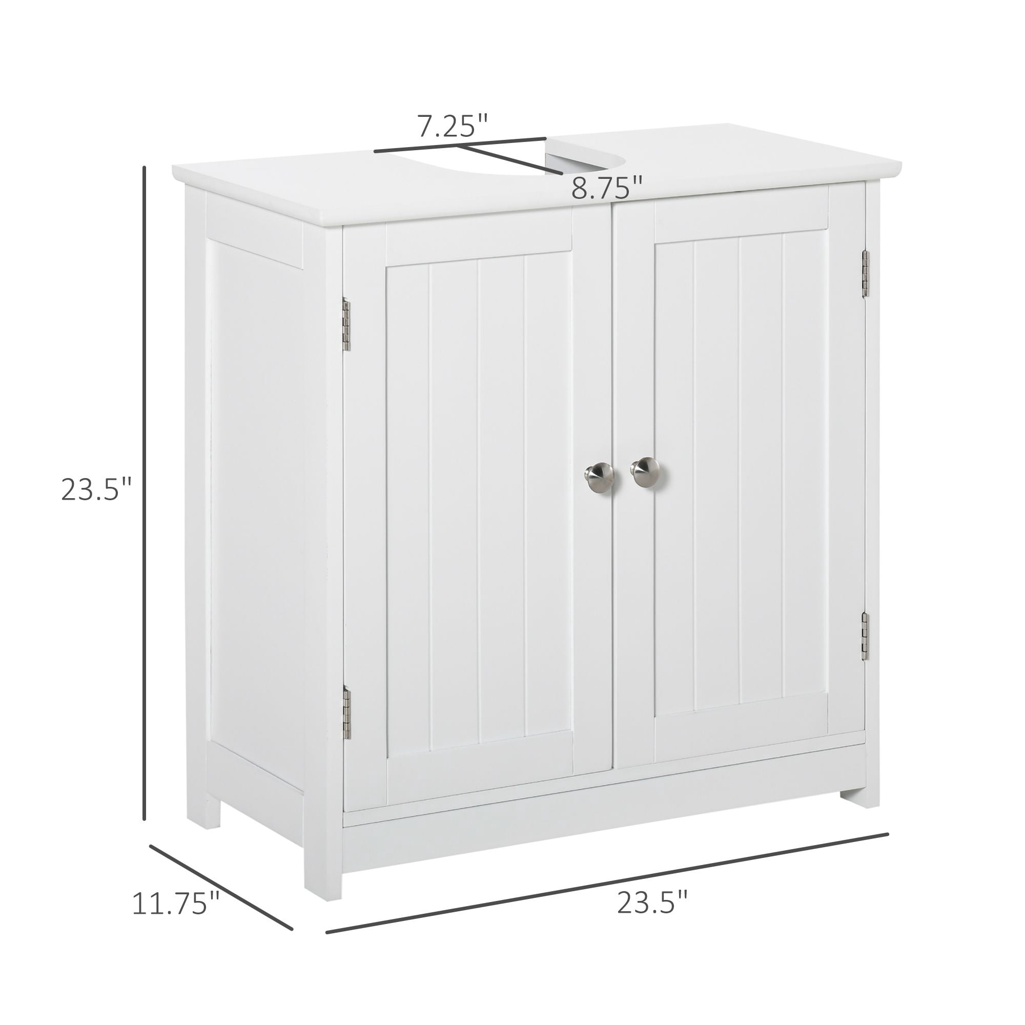 Pedestal Sink Cabinet White Bathroom Vanity Storage with U-Shape Cut-Out Adjustable Shelf