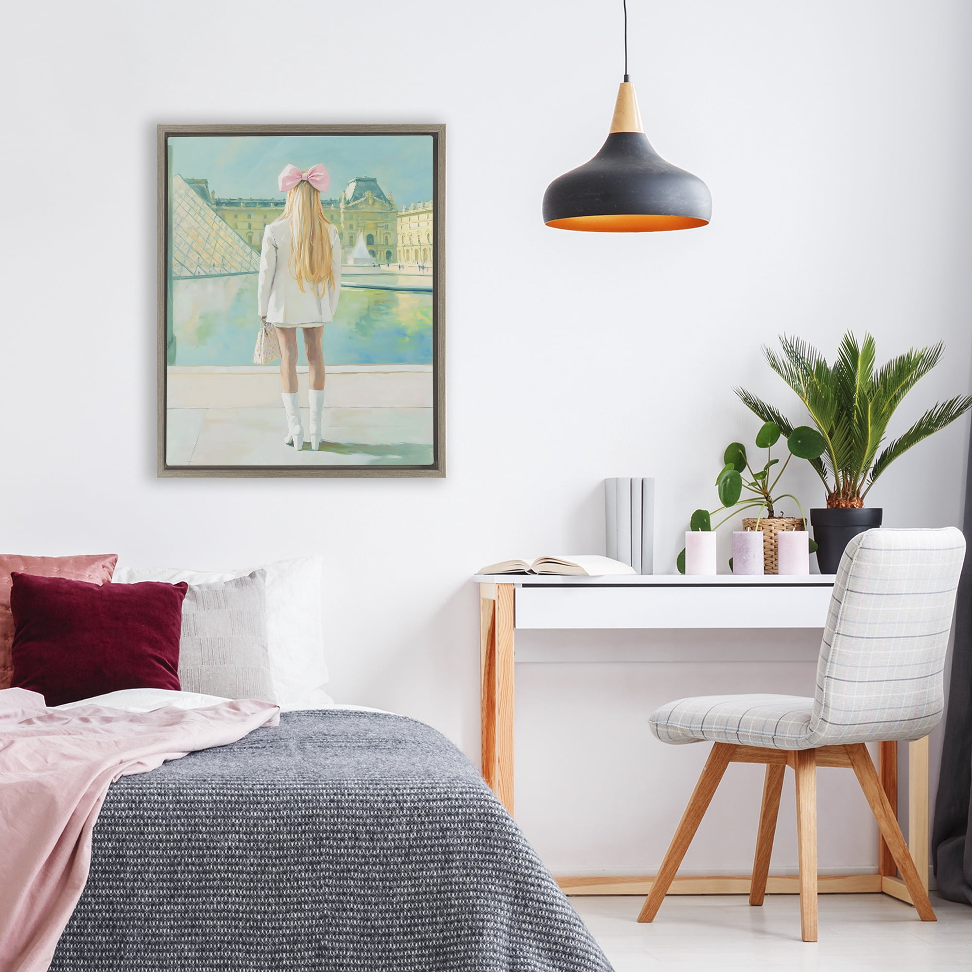 Stupell Industries Girl In Paris Observing Brown Framed Floater Canvas Wall Art, design by The Prints Vibe