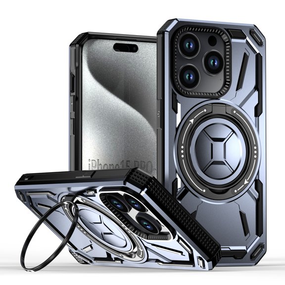 ShellTech for iPhone 15 Pro case Compatibe with Mag Safe compatibility and a 360-degree rotatable ring stand feature,Purple