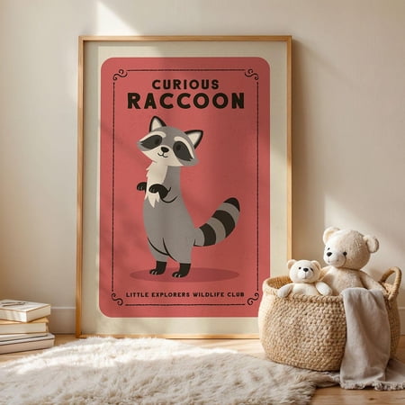 Curious Woodland Nursery Print Playful Animal Wall Decor Room New Baby Gift Idea
