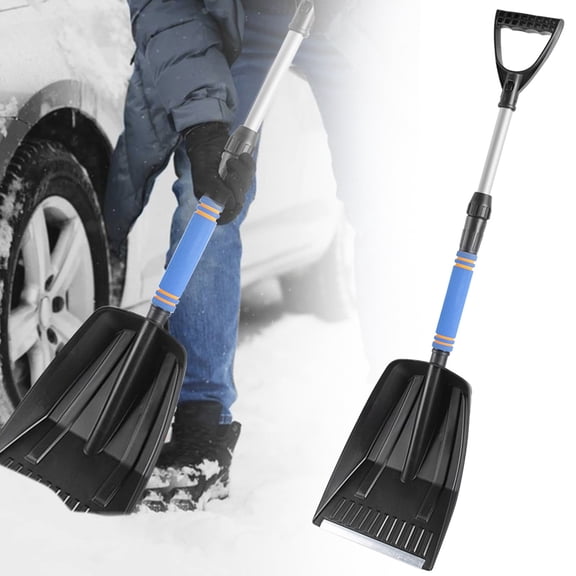 Aluminum Snow Shovel for Cars & Trucks – Retractable Winter Snow Removal Tool with Adjustable Length, EVA Anti-Freeze Handle, No Damage to Paint or Glass, Detachable & Portable – Black