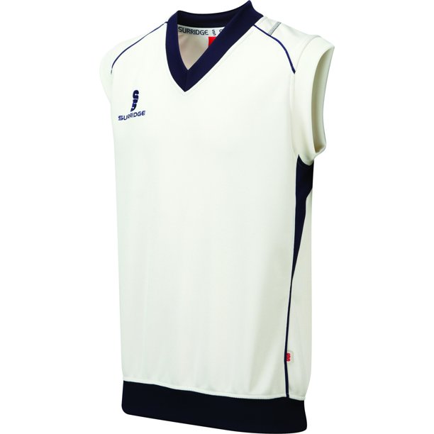 Surridge - Jersey / Sweater sin mangas Modelo Curve hombre caballero (Blanco / Borde marino)