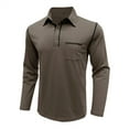 thumbnail image 3 of Blusa y camisa de manga larga con cuello vuelto para hombre, con solapa y botones, estilo atlético, de algodón, ajustada y con tiras., 3 of 6