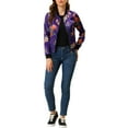 thumbnail image 3 of MODA NOVA Juniors Stand Collar Zip up Floral Prints Crop Length Bomber Jacket, 3 of 7