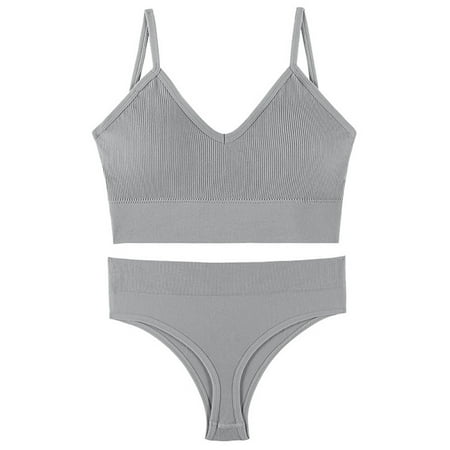 

Women Wheel-Free Bra And Thong Set Comfortable And Breathable For Birthday Day Valentine s Day Gift XL Silver Grey