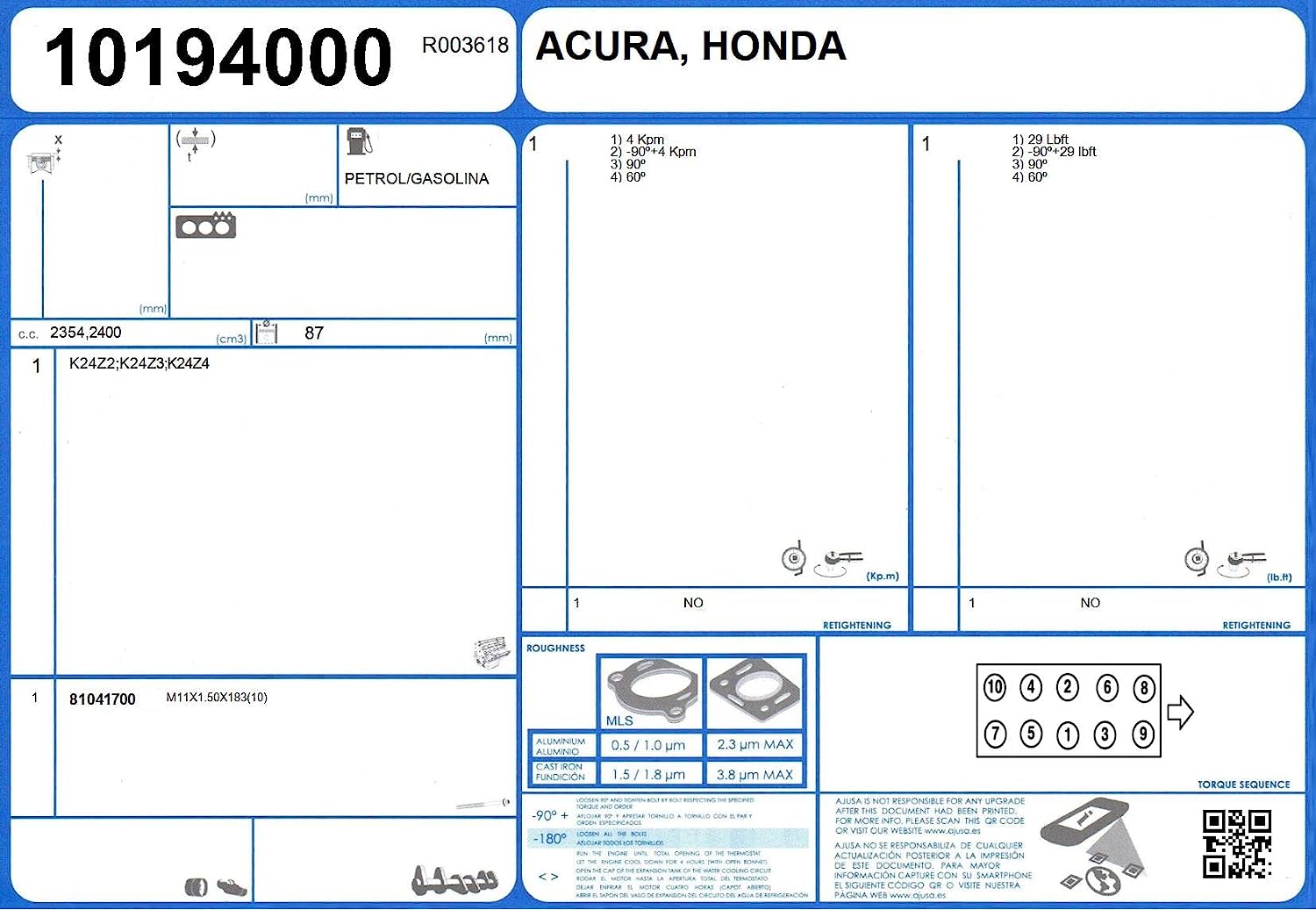 Ajusa 81041700 Engine Cylinder Head Bolt Set