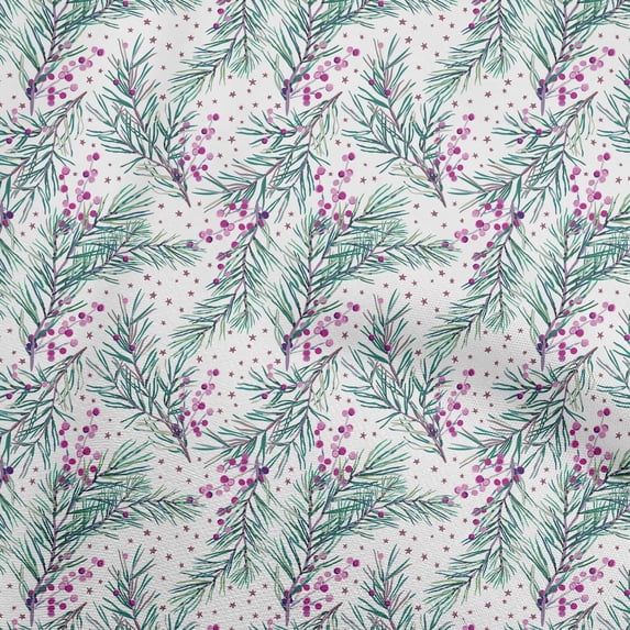oneOone Silk Tabby Sea Green Fabric Leaves,Bell & Baubles Sewing Fabric By The Yard Printed Diy Clothing Sewing Supplies 42 Inch Wide