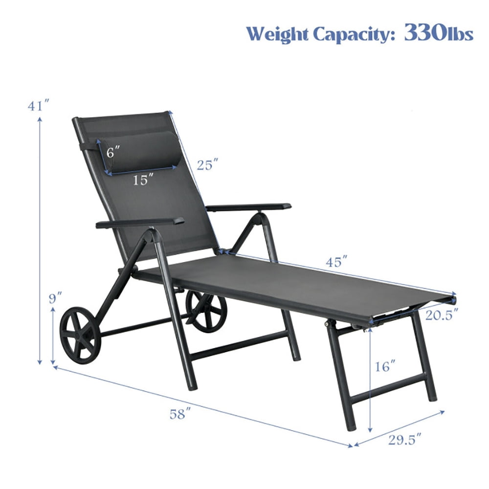 Aimee Lii Patio Lounge Chair with Wheels Neck Pillow Aluminum Frame Adjustable, Patio Loungers, Gray Aimee Lii Patio Lounge Chair with Wheels Neck Pillow Aluminum Frame Adjustable, Patio Loungers, Gray