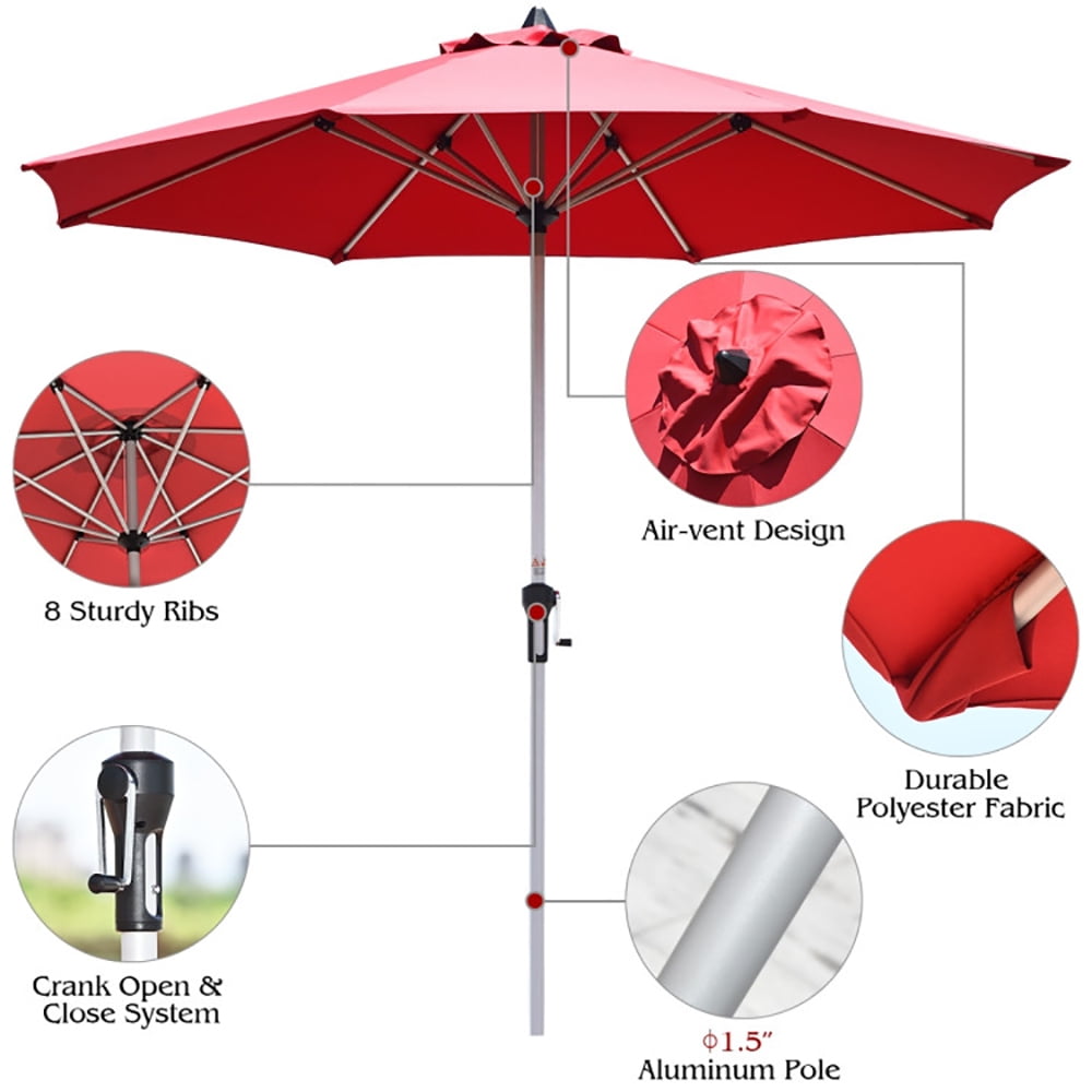 Aimee Lii 9 Feet Patio Outdoor Market Umbrella with Aluminum Pole without Weight Base, Table Umbrella Outdoor Patio, Red Aimee Lii 9 Feet Patio Outdoor Market Umbrella with Aluminum Pole without Weight Base, Table Umbrella Outdoor Patio, Red