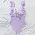 thumbnail image 4 of Uaswgudfs Women's One-Piece Swimwear with Deep Plunge Neckline, Ruffled Shoulder Accents, Stretch-Fit Design, and Flattering Silhouette for Pool Bathing Suits Purple M, 4 of 6