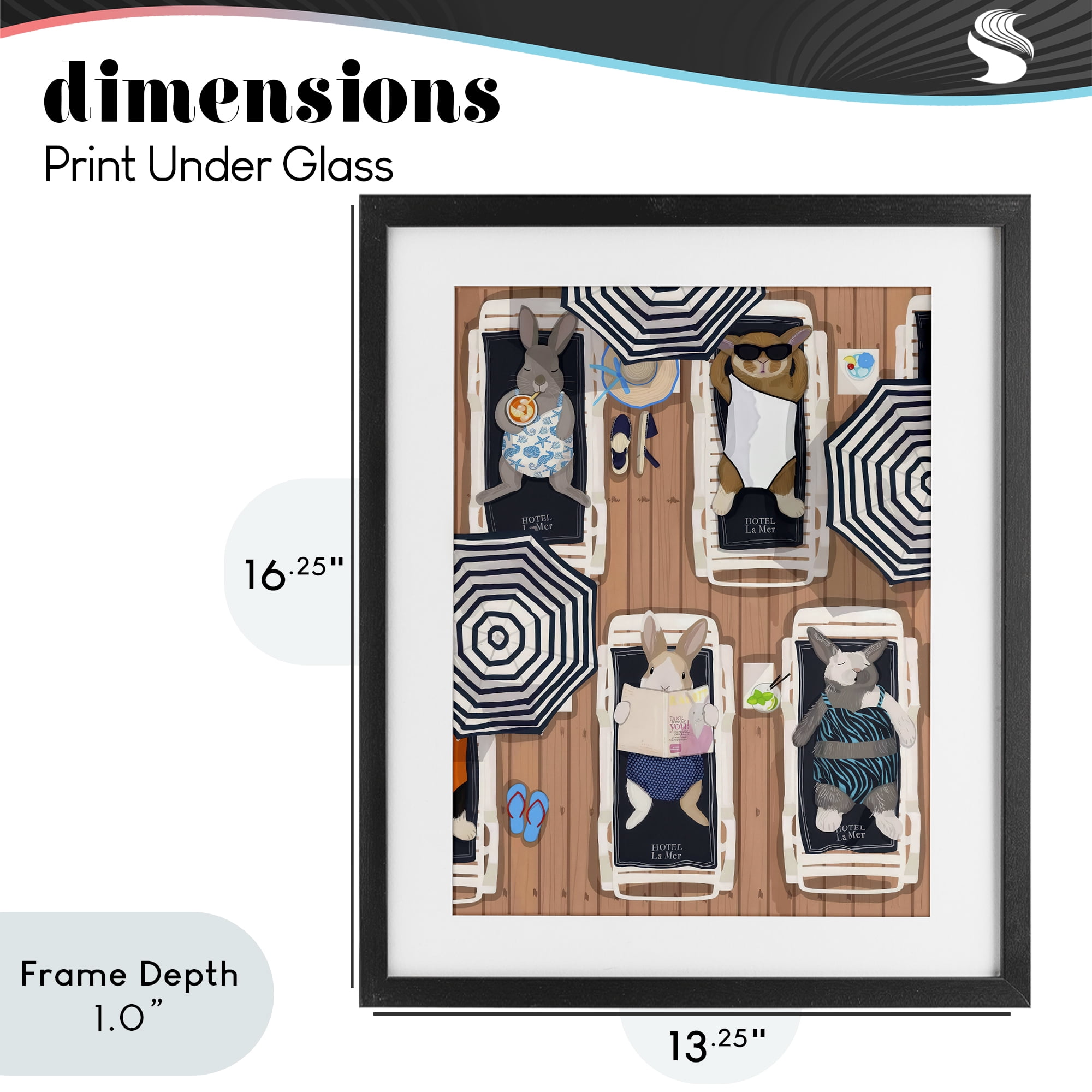 Stupell Industries Rabbits at Hotel La Mer Black Framed Print Under Glass, design by Hanna Melin
