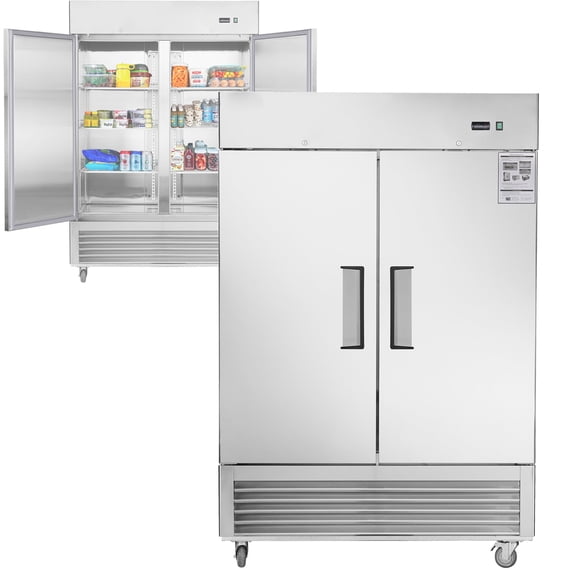 54" W Commercial Refrigerator, Commercial Refrigerator Freezer Combo with 6 Adjustable Shelves, 42.2 Cu.ft Capacity 2 Door Stainless Steel Fan Cooling, for Restuarant Kitchen Shop