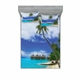 thumbnail image 2 of Ambesonne Tropical Fitted Sheet & Pillow Sham Set, Island Pasific Ocean, Twin, White Green Blue, 2 of 3