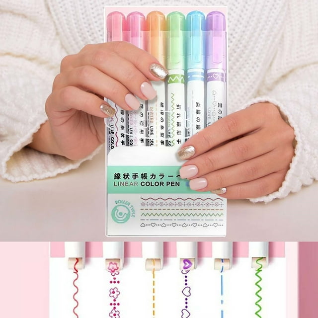 TopLLC Highlighter Pen Set Border Pen 6 Colours Highlighter Set With Different Shapes Highlighters Markers Coloured Pens 5ml Outline Pen