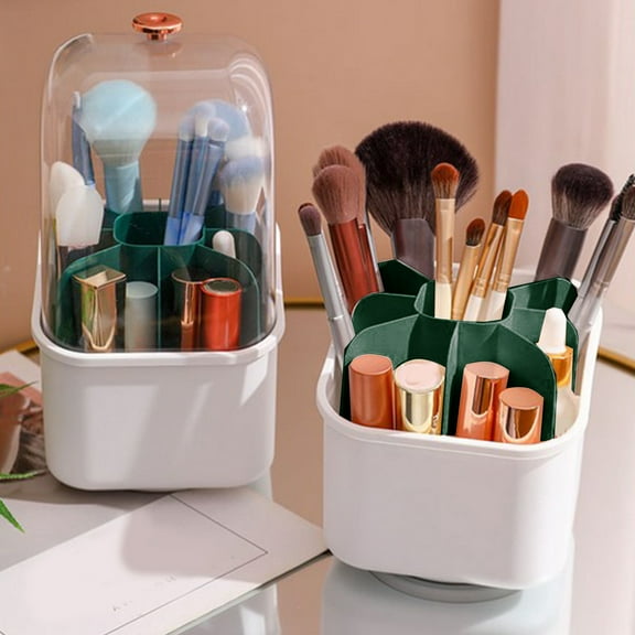 Miogawg Makeup Brush Holder, 360° Rotating Cosmetic Tools Organizer With Dustproof Lid, 8 Compartments For Organized Storage, Stylish And Durable Design For Vanity