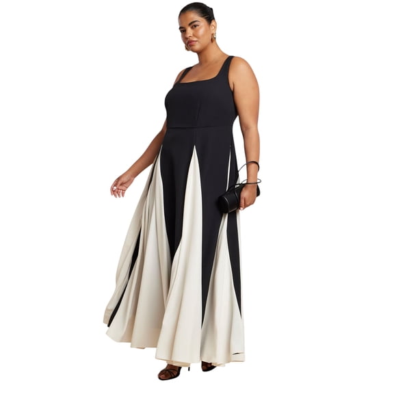 ELOQUII Women's Plus Size Black And White Godet Gown