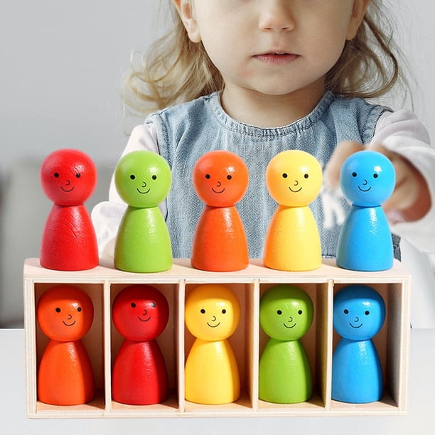 10 piezas Muñecas de madera con caja de madera, juguetes educativos de aprendizaje preescolar, figuras de personas para más de 3 años