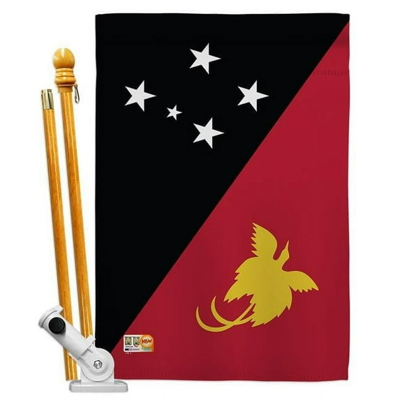 AA-CY-HS-140183-IP-BO-D-US18-AG 28 x 40 in. Papua New Guinea Flags of the World Nationality Impressions Decorative Vertical Double Sided House Flag Set & Pole Bracket Hardware Flag Set