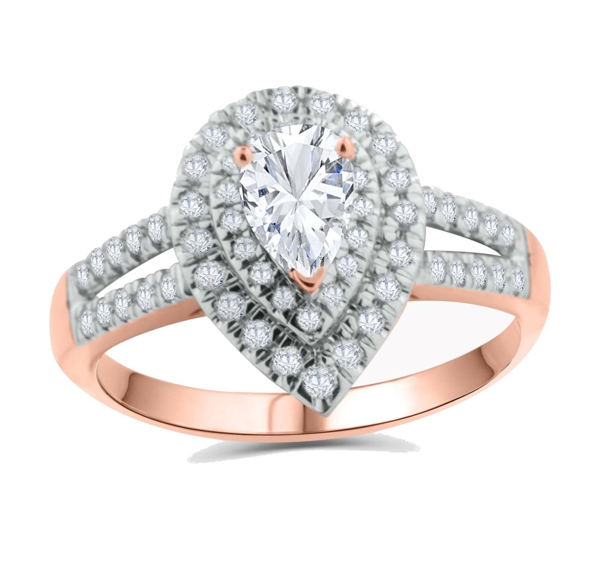 10K Rose Gold Tear Drop Engagement Ring Moissanite Solitaire and ...