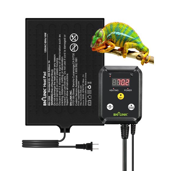 BN-LINK Durable Reptile Heating Pad 8" X 12" with Digital Thermostat Under Tank Heater Terrarium Warmer Combo Set for Turtles, Lizards, Frogs, a